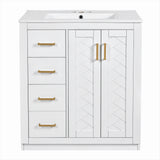 Modern 30'' Bathroom Vanity with Ceramic Sink, Solid Wood Frame Storage Cabinet, White Finish, 3 Drawers & Soft-Closing Doors