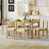 TREXM 7-Piece Retro Dining Table Set for 6, Wood Dining Table Set for 6 with Upholstered Chairs for kitchen & Dining Room (Natural Wood Wash)