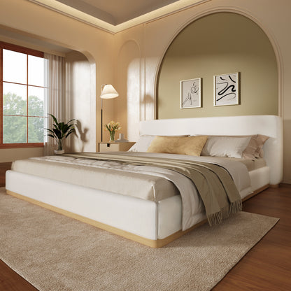 Elegant Upholstered Bed With Solid Wood Frame, Unlocking A New Experience Of Comfortable Sleeping, King, White