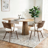Solid wood stretching dining table + dark brown woven dining chairs 2-piece set - farmhouse style farm chairs