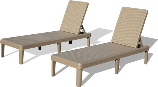 Pool Lounge Chairs Set of 2, Outdoor Lounge Chairs with 6 Positions Backrest Adjustable, Resin Waterproof Chaise Lounge Outdoor for Poolside Patio Garden Deck