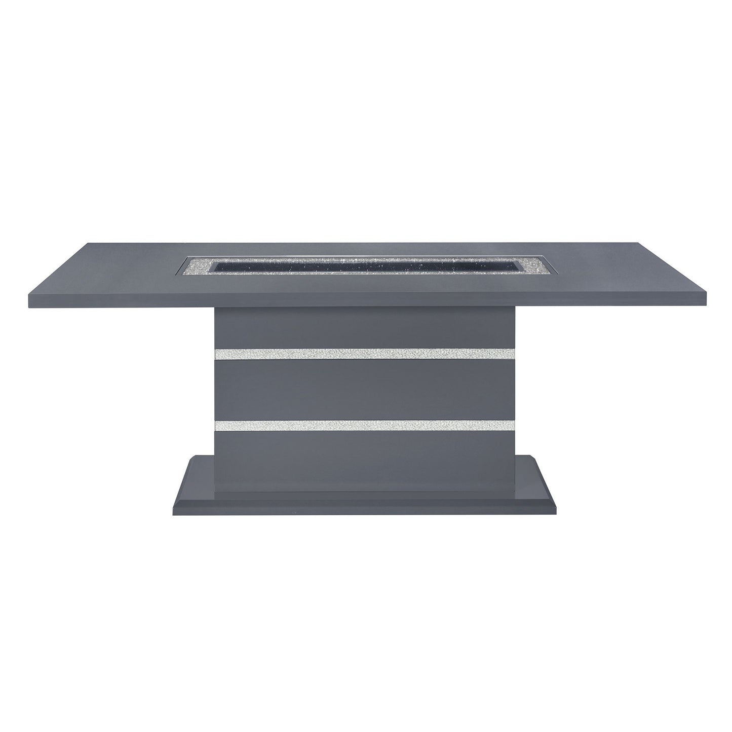 ARIYA Dark Gray Dining Table and Chair Set with Glass Center, MDF and Acrylic Construction, Rectangular Pedestal Base, 5PC Set in Silver Accents
