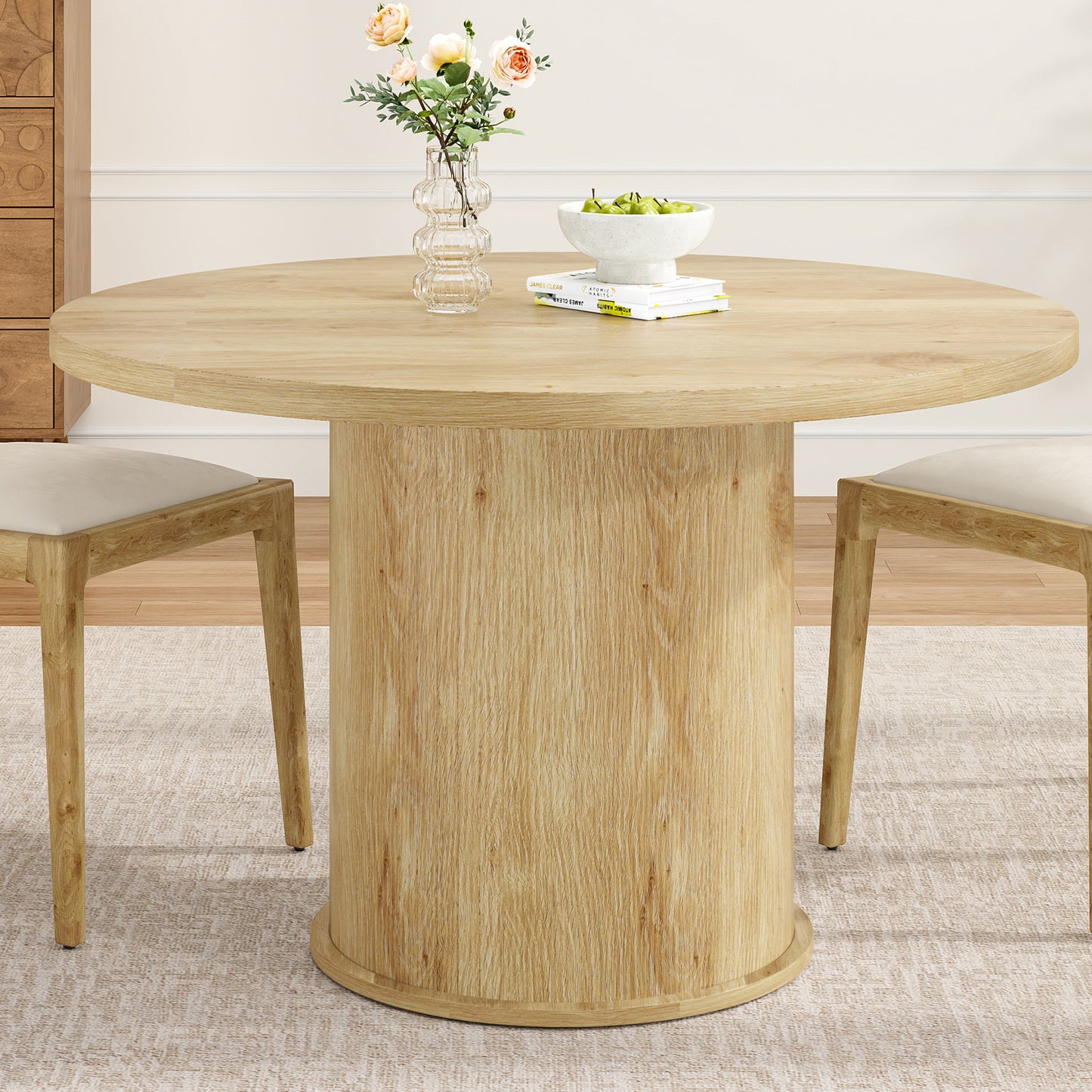 43' Round Dining Table for 4 People, Small Kitchen Dining Table with Wood Top and Sturdy Metal Pedestal Base, Modern Round Dinner Table for Dining Room, Easy Assembly