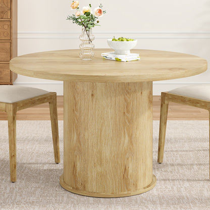 43' Round Dining Table for 4 People, Small Kitchen Dining Table with Wood Top and Sturdy Metal Pedestal Base, Modern Round Dinner Table for Dining Room, Easy Assembly