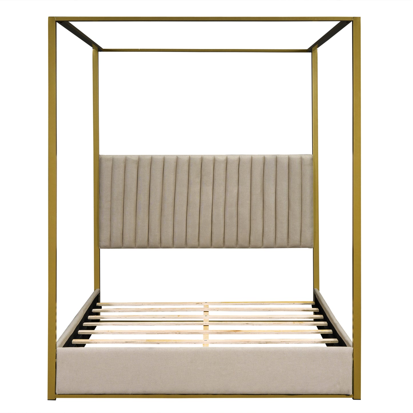 Queen Size Upholstery Canopy Platform Bed with Headboard and Metal Frame