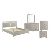 Aria Contemporary Queen 5PC Bedroom Set with Modern Storage Bed, Beige Finish, Wood Construction