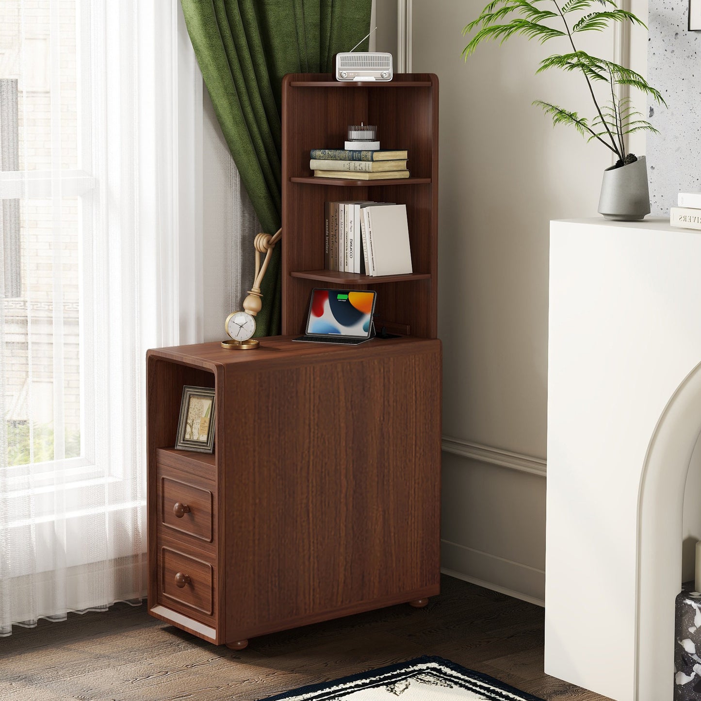 End Table with Drawers, Corner Table with Open Shelves, Tall Side Table for Bedroom and Corner(Expect Arrival Date 2025/4/16)