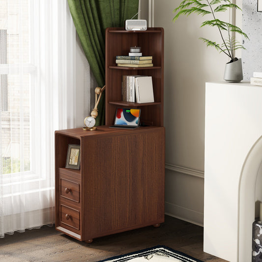 End Table with Drawers, Corner Table with Open Shelves, Tall Side Table for Bedroom and Corner(Expect Arrival Date 2025/4/16)