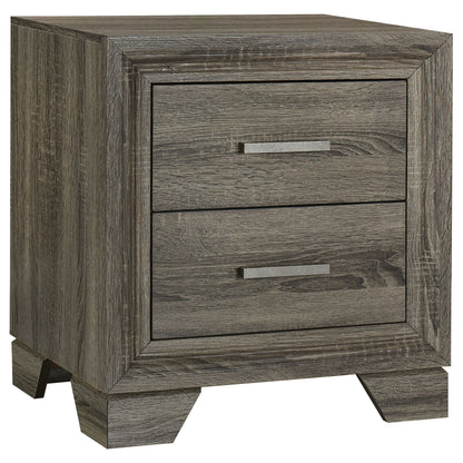 Funston Brown Oak 2-Drawer Nightstand with Tapered Legs and Metal Handles, Engineered Wood, Brown Oak Finish