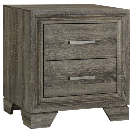 Funston Brown Oak 2-Drawer Nightstand with Tapered Legs and Metal Handles, Engineered Wood, Brown Oak Finish
