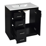 Modern 30'' Bathroom Vanity with Ceramic Sink, Solid Wood Frame Storage Cabinet in Black, MDF & Pine Construction