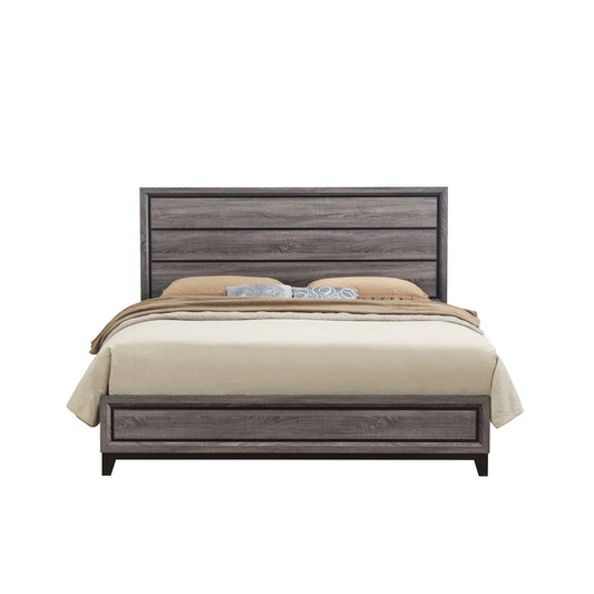 Mirage Grey 5PC Full Bedroom Set with Panel Style Headboard in Black and Gray Rubber Wood