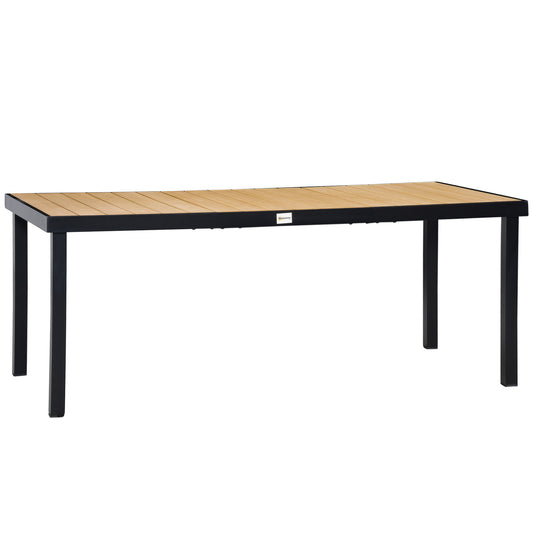 Outsunny 75' x 35' Outdoor Dining Table for 8 People, Rectangular Aluminum Frame Garden Table with All-Weather Faux Wood Top for Garden, Lawn, Patio, Natural
