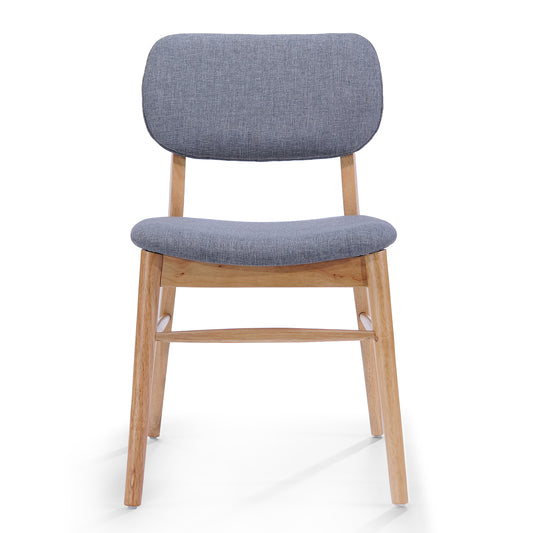 Mid-Century Upholstered Dining Chairs Set of 2 with Natural Rubberwood Frame in Natural+Gray, Polyester Fabric
