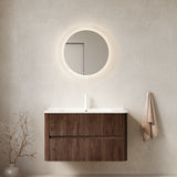 NOOR 36' Bathroom Vanity with Sink, Wall-Mounted Floating Plywood  Bathroom Storage Cabinet with 2 Drawers, White Ceramic Basin, NO Faucet, Pre-assembled, Retro Walnut Woodgrain Color