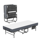 75 Inch Folding Bed with 5' Memory Foam Mattress, Space Saving Rollaway Guest Bed, Heavy-Duty Metal Frame on Wheels, Portable Twin Bed for Adults & Guests