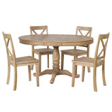 Modern Natural Wood Wash Dining Table Set for 4 with Round Table and Chairs, Solid Wood and MDF