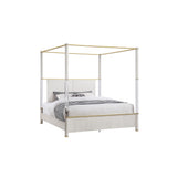 Malco Queen Oak 5PC Bedroom Set with Gold Accents, Upholstered Headboard, Acrylic Hardware in Oak Rubber Wood