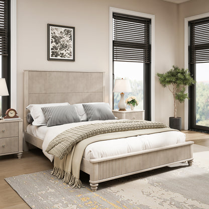 Solid Wood Bed Frame,Queen Platform Bed Frame with Headboard,Tall Headboard Natural Wood Bed ,No Box Spring Needed,Beige