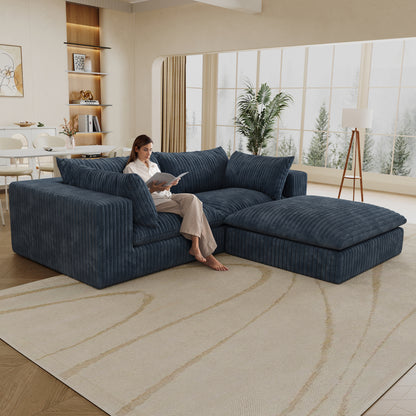 39.8' Cloud Sofa,Corduroy Fabric,Deep Seat Couches,Double-layer design,Removable  Cushion,No Assembly, DIY Combination for Living room, Bedroom,Conference room ,Apartment,Blue