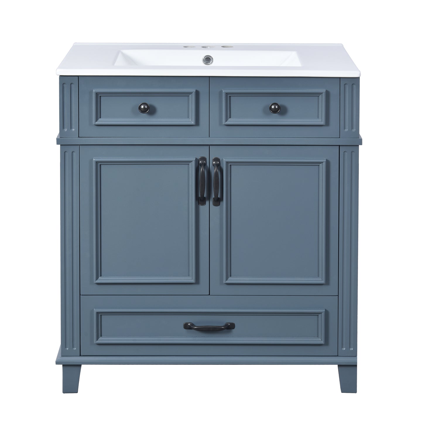 Retro Style 30'' Blue Bathroom Vanity with Ceramic Sink, Solid Wood Frame Storage Cabinet, Soft-Closing Doors, MDF & Ceramic Construction