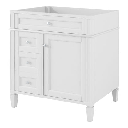 Modern White Bathroom Vanity with 2 Drawers and Tip-out Drawer, Solid Wood & MDF Storage Cabinet, 30'' Height, No Sink Included