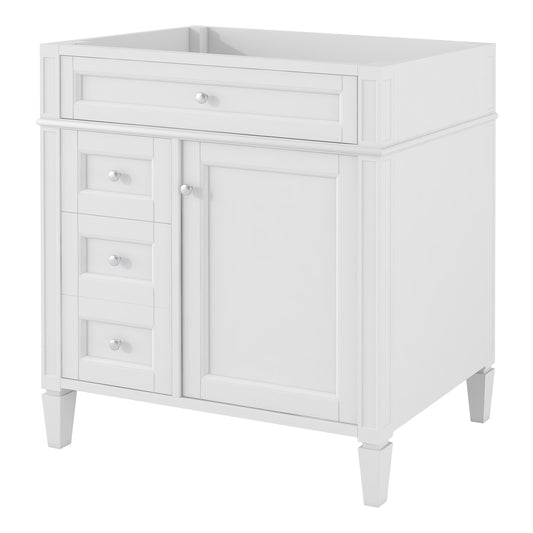 Modern White Bathroom Vanity with 2 Drawers and Tip-out Drawer, Solid Wood & MDF Storage Cabinet, 30'' Height, No Sink Included