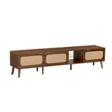 78' TV Stand for 75/80/85 inch TV with Walnut Finish, Ample Storage and Open Shelving in Solid Wood and Glass