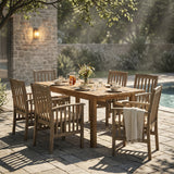 7 Pieces Acacia Wood Outdoor Dining Set s,Modern 6 Chairs  1 Large Table,Dining Furniture Set for Lawn, Backyard, Garden Deck,Poolside,Grey
