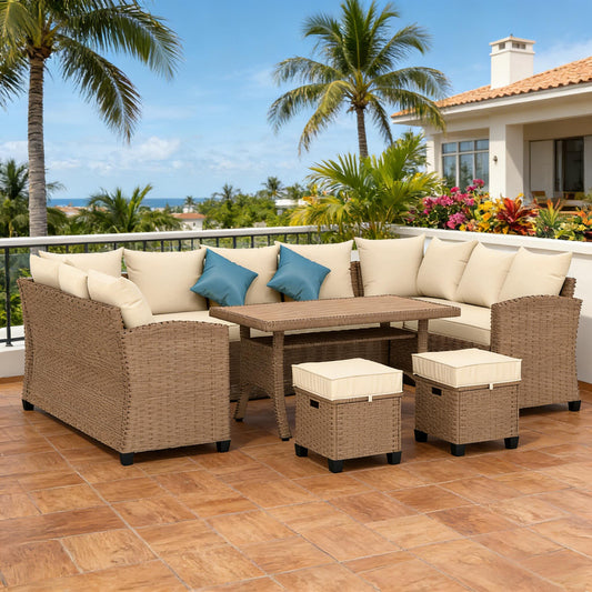 Patio Sectional Sofa Couch,6 Piece Outdoor Furniture Set,Outdoor Furniture Conversation Set