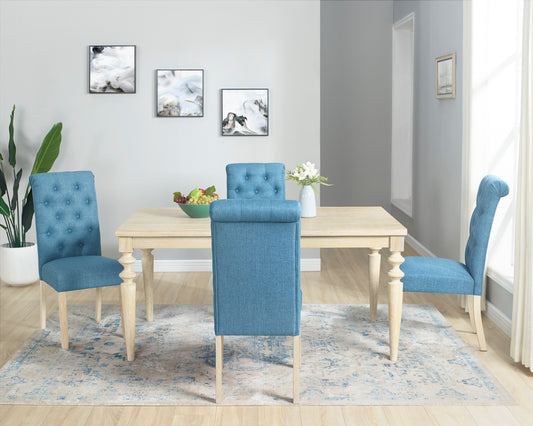 Amonia 5-piece Dining Set, Turned-Leg Dining Table with 4 Tufted Chairs