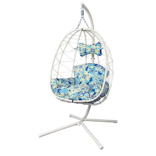 Hanging Egg Chair with Stand Indoor Outdoor PE Wicker Swing Hammock Chair with Washable Cushion for Patio Bedroom Balcony Garden
