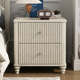 Fluted Nightstand, 21.65' Wide Side Table with 3 Drawers, Mid Century Modern Wood NightStand with Metal Handle, Wooden Bedside End Table for Bedroom, Living Room, Closet, Beige