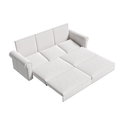 93.7' King Pull Out Sofa Bed, Chesterfield Sofa, 3-in-1 Velvet Convertible Sleeper Sofa with Nailhead Trim & Rolled Arm, Multi-Functional Sofa Bed for Living Room, Bedroom, Apartment, Office, Beige