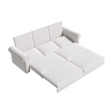 93.7' King Pull Out Sofa Bed, Chesterfield Sofa, 3-in-1 Velvet Convertible Sleeper Sofa with Nailhead Trim & Rolled Arm, Multi-Functional Sofa Bed for Living Room, Bedroom, Apartment, Office, Beige