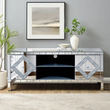 47 Inch Mirror TV Media Console with Diamond Glass Doors, Dual Door Design and Open Storage Space, Compatible with 50-Inch TVs&Modern Decor for Living Room & Bedroom