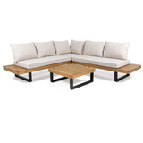 Sebastian Hand-Crafted 4-Piece Sofa Set with Water-Resistant Cushions, Beige Acacia Wood and Teak Finish