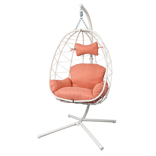 Hanging Egg Chair with Stand Indoor Outdoor PE Wicker Swing Hammock Chair with Washable Cushion for Patio Bedroom Balcony Garden