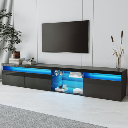 Unique Design TV Stand with 2 Glass Shelves, Ample Storage Space Media Console for TVs Up to 105', Versatile TV Cabinet with LED Color Changing Lights for Living Room, Black (OLD SKU: WF314584AAB)