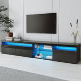 Unique Design TV Stand with 2 Glass Shelves, Ample Storage Space Media Console for TVs Up to 105', Versatile TV Cabinet with LED Color Changing Lights for Living Room, Black (OLD SKU: WF314584AAB)