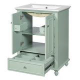 Modern Green Bathroom Vanity with Ceramic Sink, Cabinet with Drawer and Dividers, 24'' Rectangular Storage Unit
