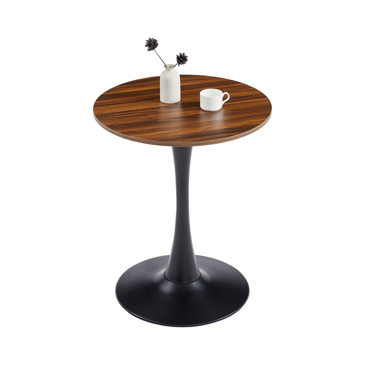 Dark Wood Grain Round Dining Table,Modern Dining Table, Dining Table,MDF Tabletop And Iron Spray-Painted Matte Base,Modern  Oval Dining Table,Mid Century Coffee Table for Living Room 24 Inch