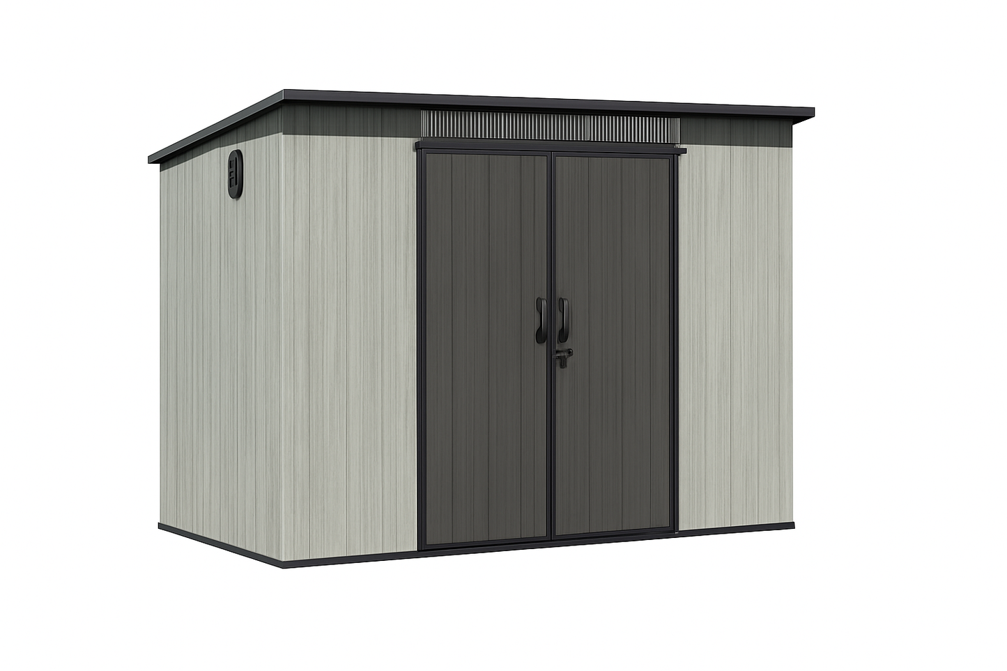 6x9FT Outdoor Resin Storage Shed with Transparent Windows & Louvered Vents, Plastic Tool Shed with Double Lockable Doors & Sloping Roof, Outside Garden Shed for Backyard, Patio, Lawn, Gray
