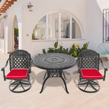3-Piece All-Weather Cast Aluminum Dining Set, Include 2 Swivel Chairs and 39.37' Round Table With Black Frame