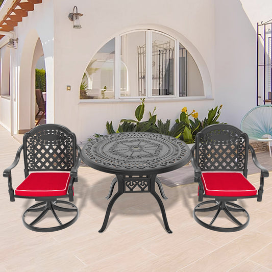 3-Piece All-Weather Cast Aluminum Dining Set, Include 2 Swivel Chairs and 39.37' Round Table With Black Frame