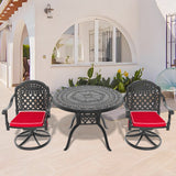 3-Piece All-Weather Cast Aluminum Dining Set, Include 2 Swivel Chairs and 39.37' Round Table With Black Frame