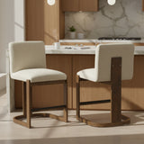 Modern Bar Stools Set of 2, 24' Solid Wood Counter Height Barstools, Linen Upholstered Kitchen Island Chair With Walnut-Finished Wood Legs for Home Bar Coffee Shop,Beige