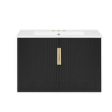 Vintage Black Bathroom Vanity with Ceramic Sink, 30' Rectangular Storage Cabinet, Glossy White Sink, MDF and Solid Wood Construction