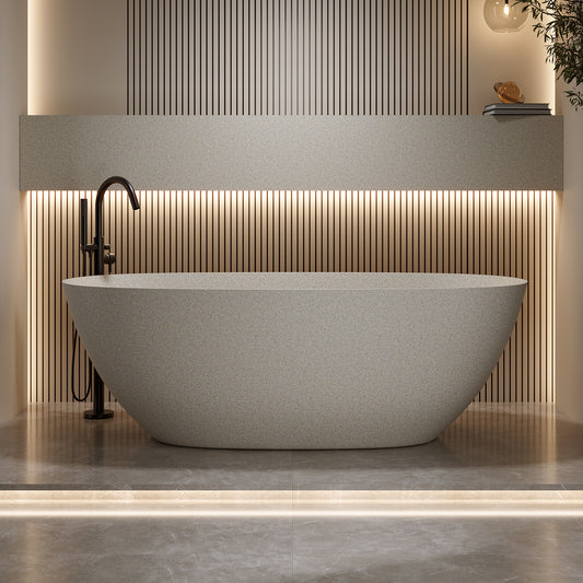69'' Freestanding Bathtub Resin Stone Soaking Bathtub Solid Surface Modern Tubs with Overflow and Pop-up Drain