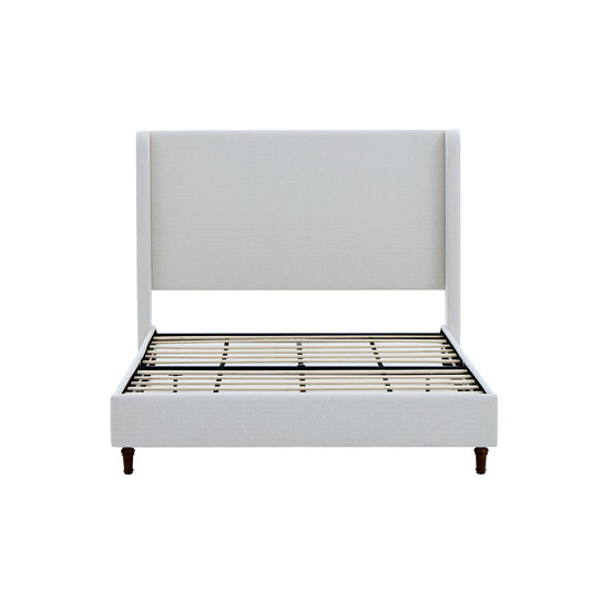 Harper Tall Headboard Upholstered Bed 54' High Elegant Simplicity Cream White Boucle Queen Size